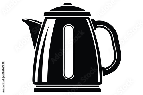 Modern Electric Kettle Black and White Silhouette Icon on White Background for Home Kitchen