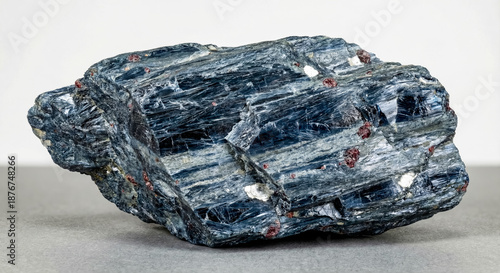 Blue glaucophane schist specimen with strong metamorphic foliation and a dense fibrous amphibole texture.