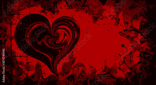 Dark Bloody Valentine Grunge Background Vector with Swirl Heart