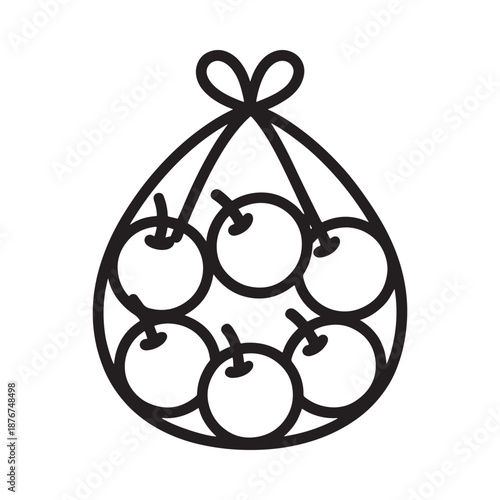 Simple outline of a bag filled with round fruits likely apples