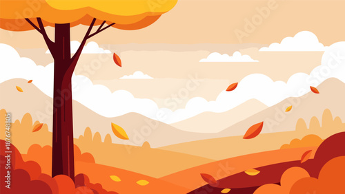 Autumn landscape with tree and falling leaves Autumn.