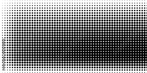 Set of halftone dots gradient pattern texture isolated on white background. Straight dotted spots using halftone circle dot raster texture. Vector blot half tone collection.