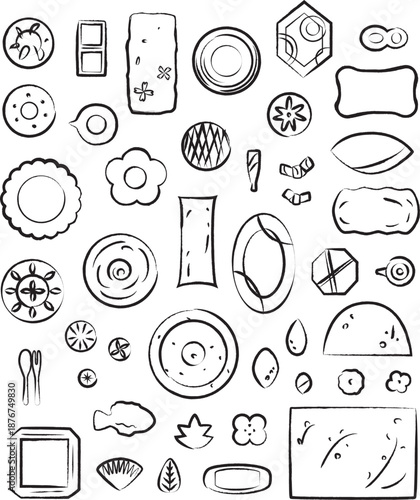 筆タッチのシンプルな食器のイラストセット2