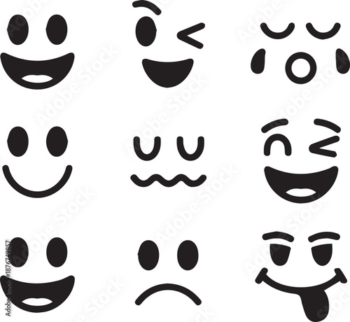 Flat Bold Line Emoji Set, Fun Cartoon Emoticons for Mobile App UI Design