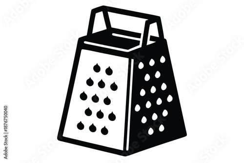 Simple black and white vector graphic of an electric cheese grater, isolated on a clean white background.