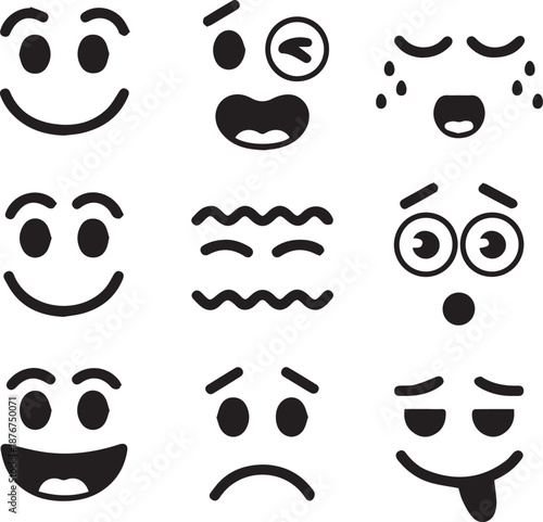 Minimalist Facial Expression Line Art Emoji and Emoticon Vector Icon Set