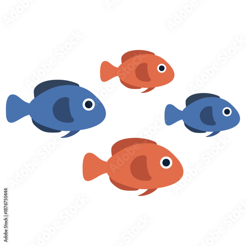 Cute Blue And Orange Fish School Underwater Vector