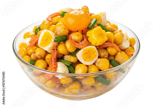 Protein-rich salad with corn kernels and shrimp
