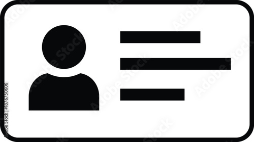 Minimalist ID Card Icon with Circular Head Silhouette and Text Lines Inside Rounded Rectangle Representing Personal Identification Format