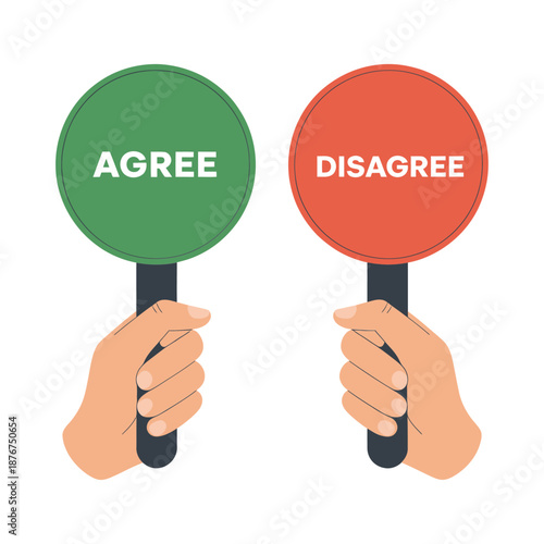 Agree and disagree signs held by two hands