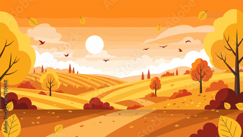 Autumn landscape with trees and falling leaves Autumn.