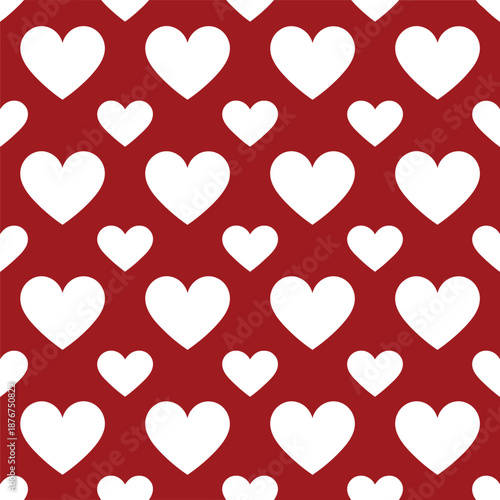 red background with white heart shapes pattern