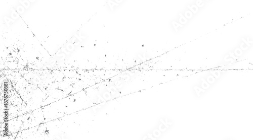 Abstract distressed grunge texture with fine scratches and scattered dust particles on a white background creating a vintage weathered effect