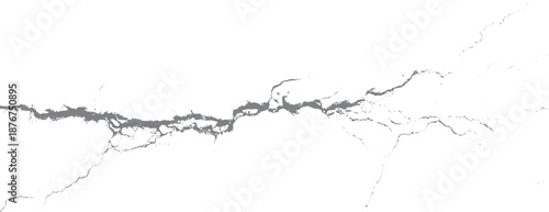 Horizontal crack texture on a white surface with intricate branching fissures and scattered debris creating a sense of breakage and decay