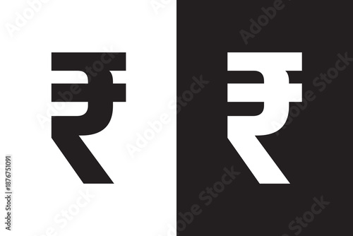 Indian rupee icon in line art versions on white background
