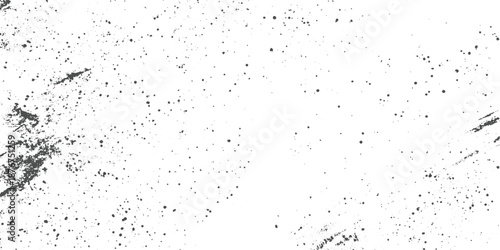 Abstract distressed overlay with dense dark splatters and diagonal brush strokes on a white canvas grunge