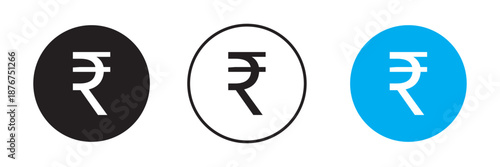 Indian rupee vector icon set in black and white color.