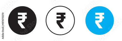 Indian rupee vector icon set in black and white color.