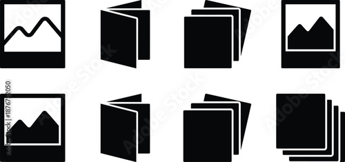 Collection of Black Icons Representing Images and Documents symbol picture