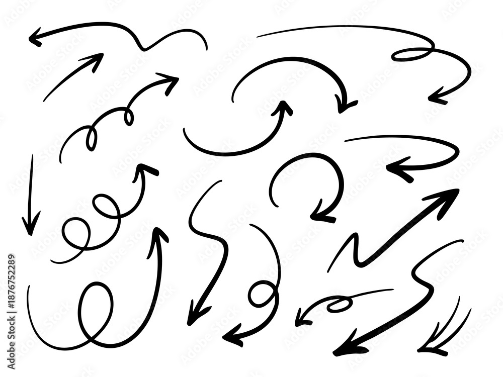 Obraz premium ベクターのペンの手書きの矢印セット 白黒