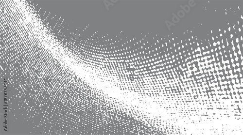 Abstract textured surface with a wavy pattern of white dots on a grey background, evoking a sense of organic flow and digital for backgrounds