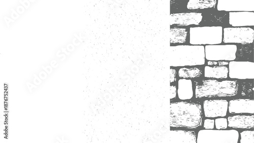 Abstract textured background with a partial stone wall pattern and scattered granular in monochrome for and overlays