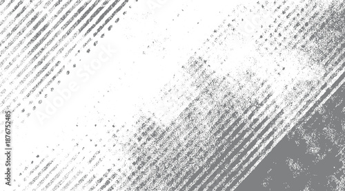 Abstract distressed grunge texture with diagonal lines and scattered dots in shades of grey and white creating a vintage and textured background effect
