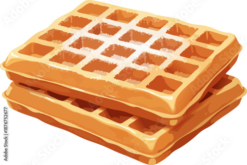 Stack of two golden Belgian waffles dessert breakfast food.