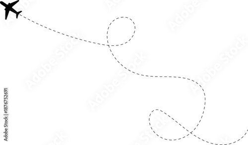 Aircraft flight path background. Airplane icon vector set. Plane flying path illustration. Air travel background design with flight path pattern. Modern airplane travel pattern vector.