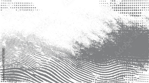 Abstract textured background with wavy lines and scattered dots creating a dynamic organic pattern in gray and white tones