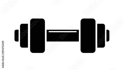 Black Dumbbell with Multiple Weight Plates, Isolated White Background