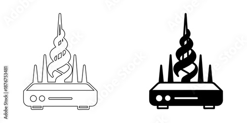 Wireless Network Router and Cyber Security Bug Icon - Modern Technology Symbol for Smart Home, IoT, and Digital Data Signal
