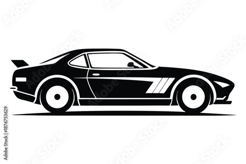 Abstract Black and White Car Silhouette Vector, Expressing Rapid Movement and High-Performance Automotive Design