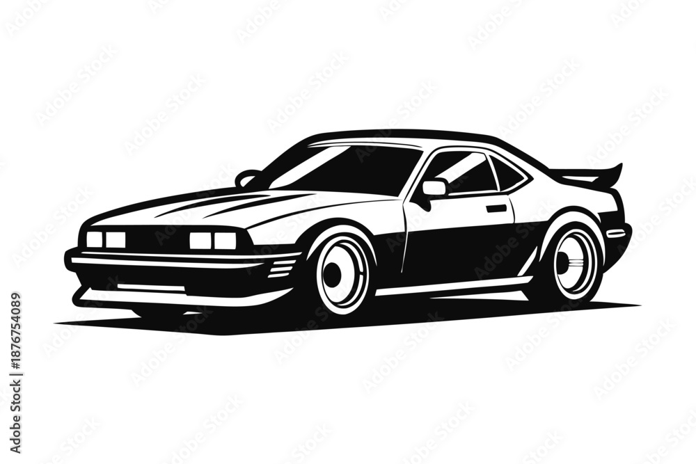 Fototapeta premium Modern Automotive Speed Silhouette Graphic, Black and White Vector Illustration of a Dynamic Car in Motion