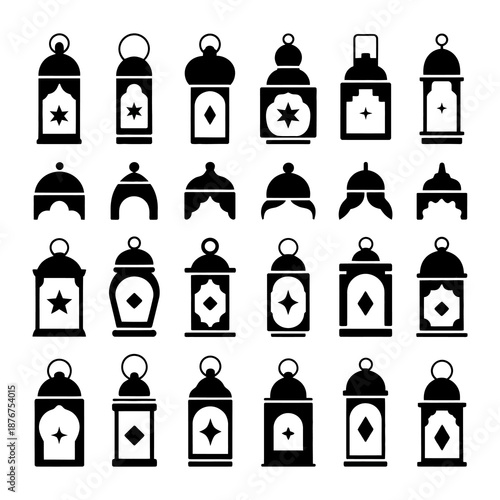 Lanterns Design: A collection of stylized lanterns, each bearing a unique design, showcasing a rich tapestry of cultural aesthetics and artistic variety. 