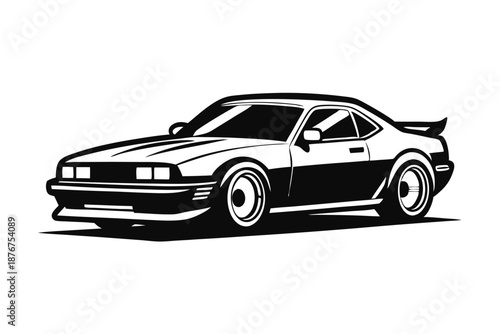 Modern Automotive Speed Silhouette Graphic, Black and White Vector Illustration of a Dynamic Car in Motion