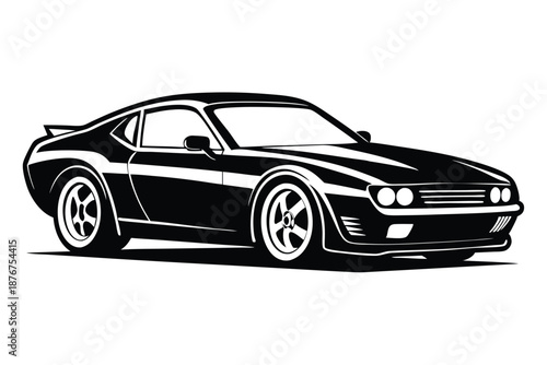 Performance Car Silhouette Vector Illustration, Dynamic Black and White Graphic for Speed and Automotive Excitement