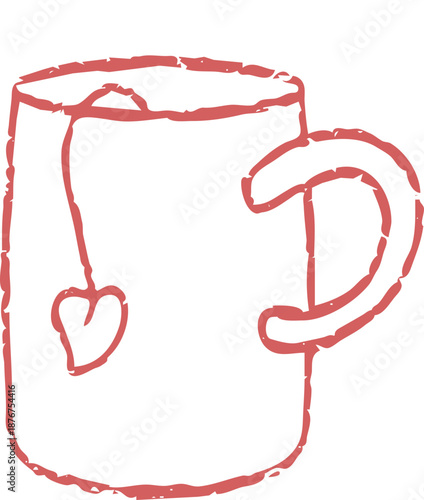 Cute mug with heart detail drawn in hand-drawn sketch style. Suitable for morning routines, cozy lifestyle, and planner designs.