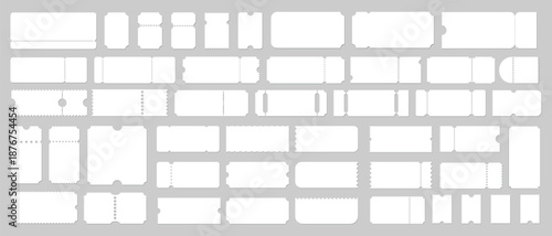 Blank ticket shapes set. Collection of empty ticket templates with edges in various styles and sizes.
