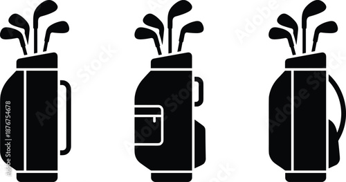 Golf Bag Icons Set With Clubs On White Background swe335