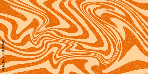 Retro caramel liquid texture. Tasty salted caramel dessert background. Wavy swirl candy pattern for poster, cover, banner, pamphlet, flyer. Orange nougat hippie wallpaper in 60s or 70s style. Vector