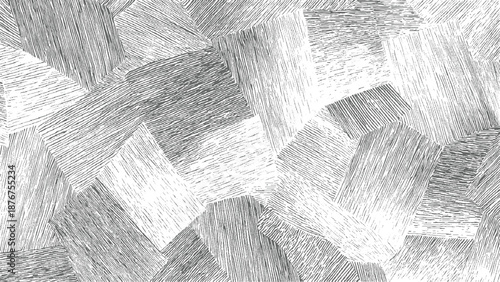Geometric abstract pattern with hand-drawn hatching lines creating a textured surface in shades of gray and white with a vintage feel