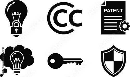 Icons Representing Intellectual Property Rights And Ideas Including Patent And Copyright Keywords: intellectual property, patent