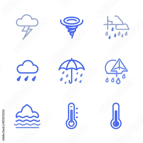 Extreme Weather & Climate Alert Icon Set - Modern Meteorology Symbols and Natural Disaster Vector Graphics