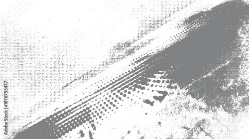 Diagonal abstract grayscale distressed texture with halftone dots and rough brush stroke for a gritty artistic feel