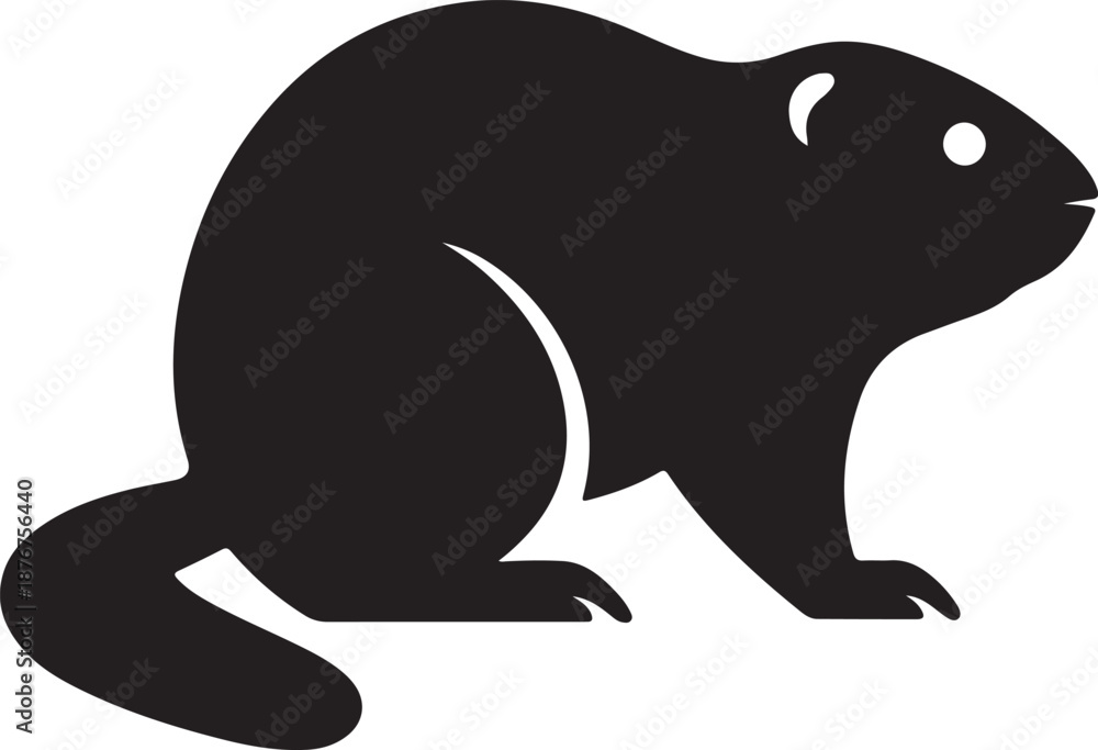 Obraz premium Black and white silhouette of a beaver standing on its hind legs animal