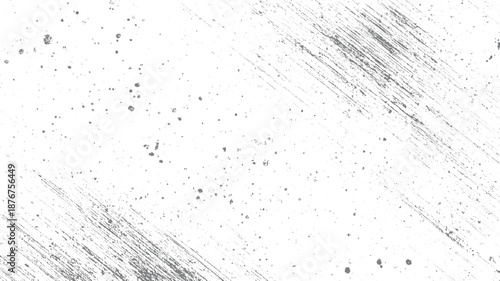 Abstract white background with diagonal scratch marks and a dense scattering of small gray dots creating a textured, gritty appearance