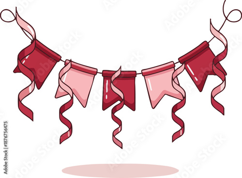Festive cartoon bunting garland in pink and red colors