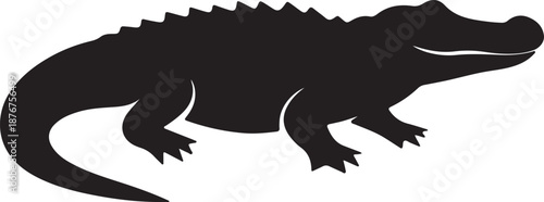 Black silhouette of a crocodile lying down with open mouth reptile