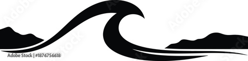 Black and White vector illustration of a Minimalist Ocean Wave